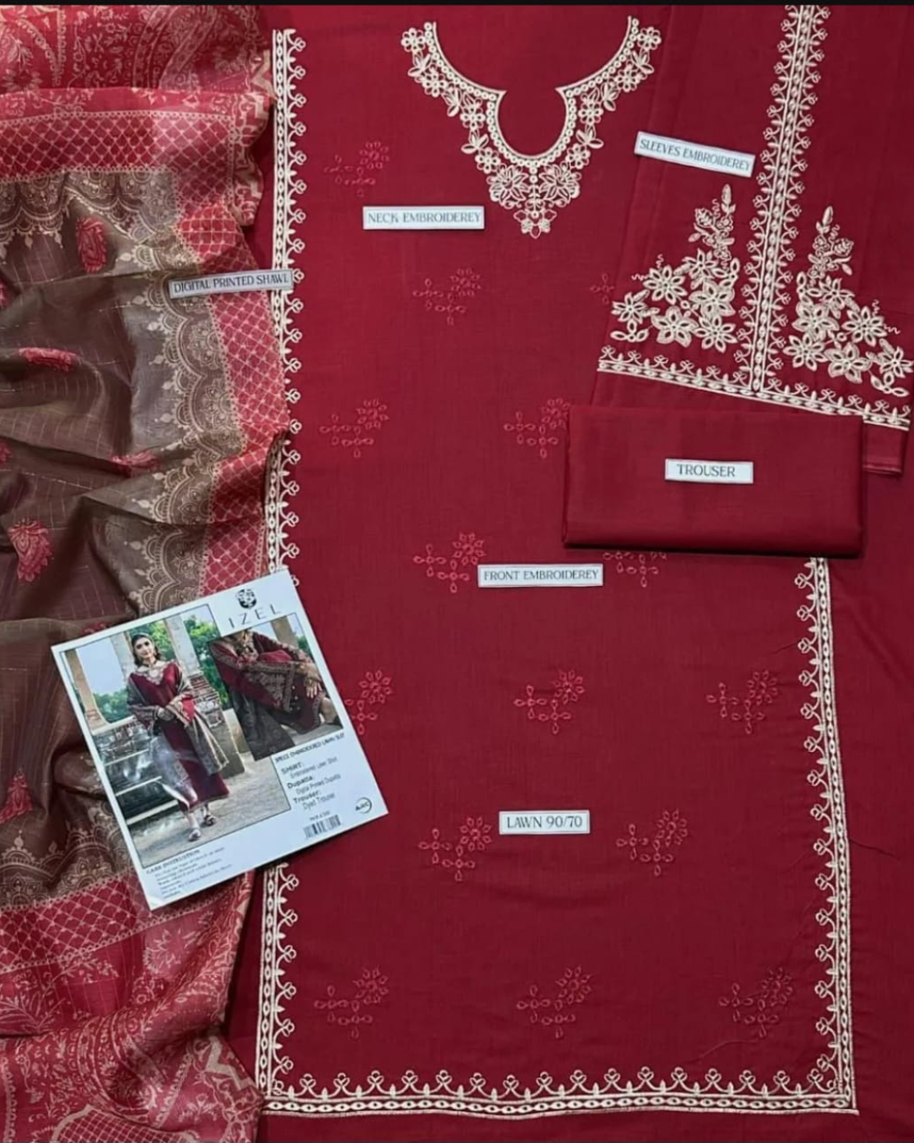 3PCS UNSTITCHED LAWN EMBROIDERED SUIT
