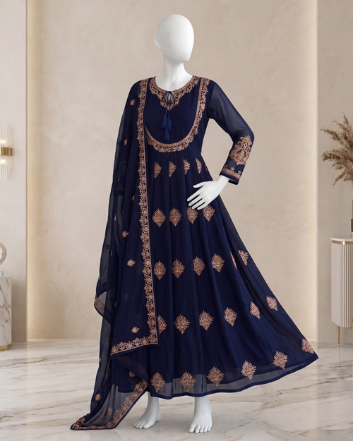 3PCS  STITCHED CHIFFON EMBROIDERED SUIT