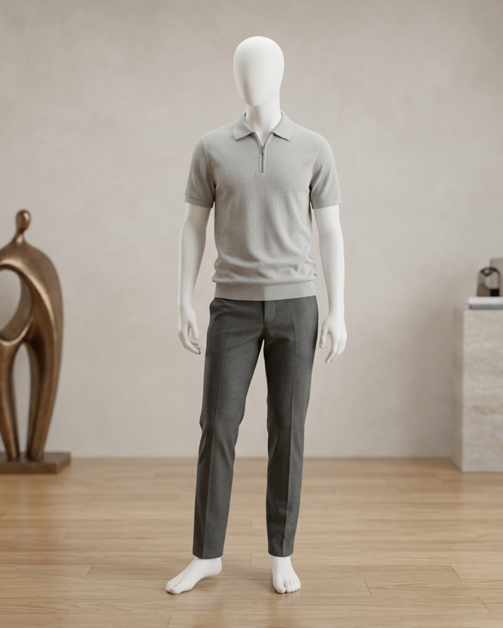 PREMIUM MENS TEXTURED ZIP POLO SHIRT