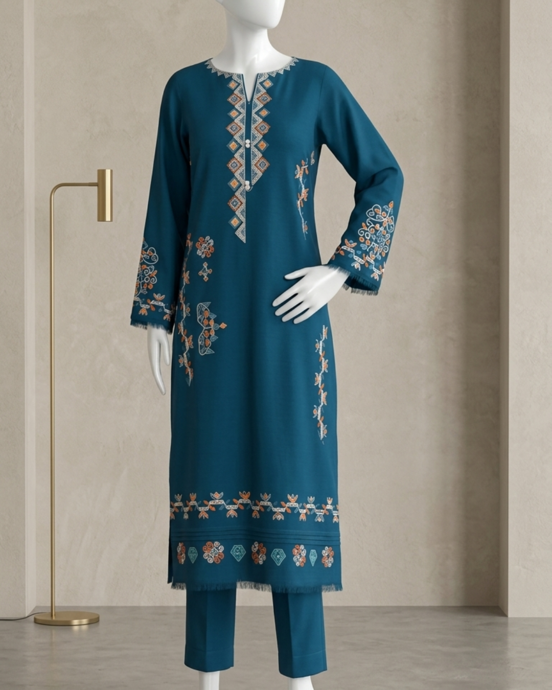 2PCS UNSTITCHED LAWN EMBROIDERED SUIT