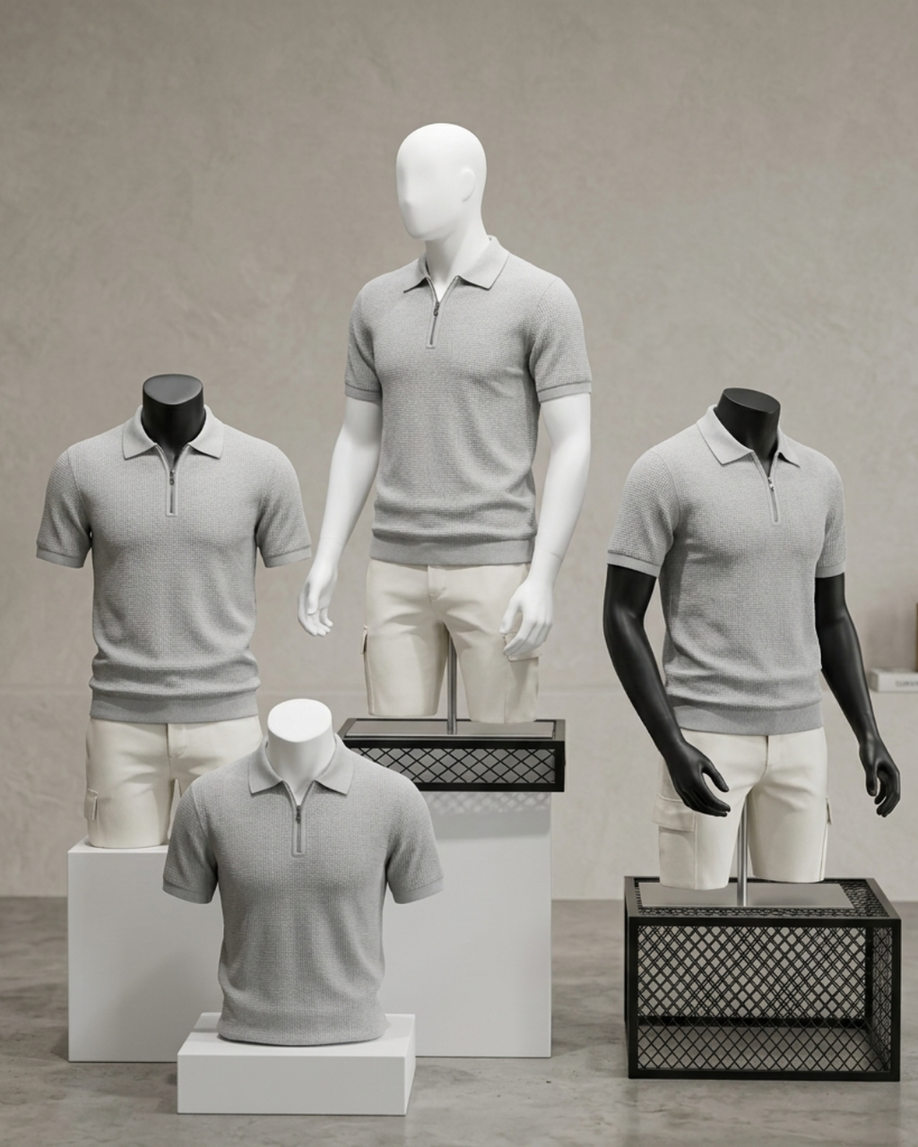 PREMIUM MENS TEXTURED ZIP POLO SHIRT