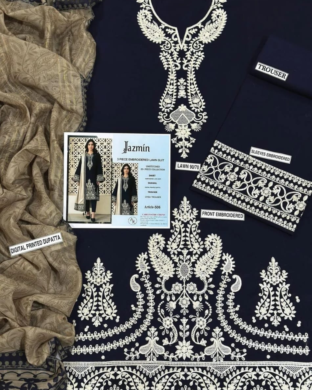 3PCS LAWN UNSTITCHED  EMBROIDERED SUIT