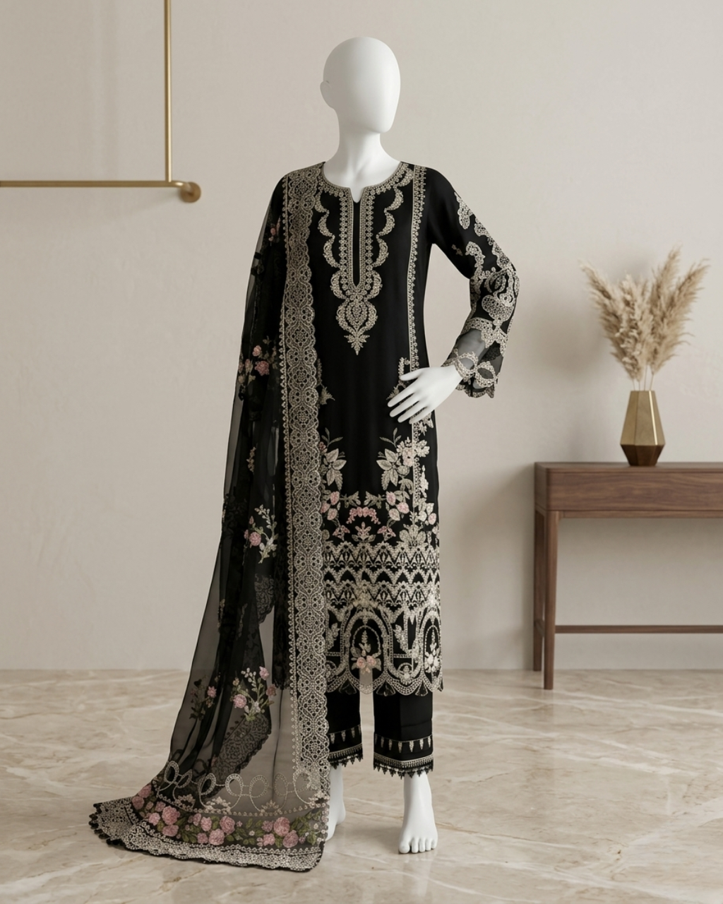 3PCS UNSTITCHED LAWN EMBRIODERED SUIT