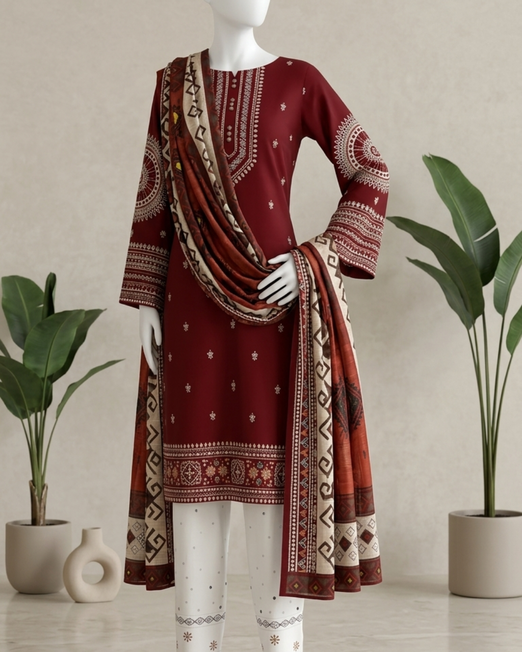 3PCS UNSTITCHED LAWN EMBROIDERED SUIT