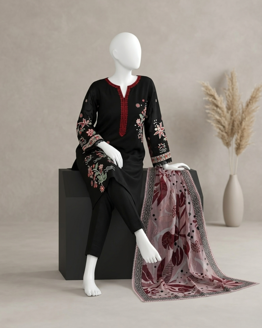 3PCS UNSTITCHED LAWN EMBROIDERED SUIT