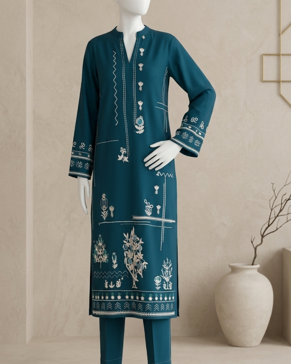 2PCS UNSTITCHED LAWN EMBROIDERED SUIT