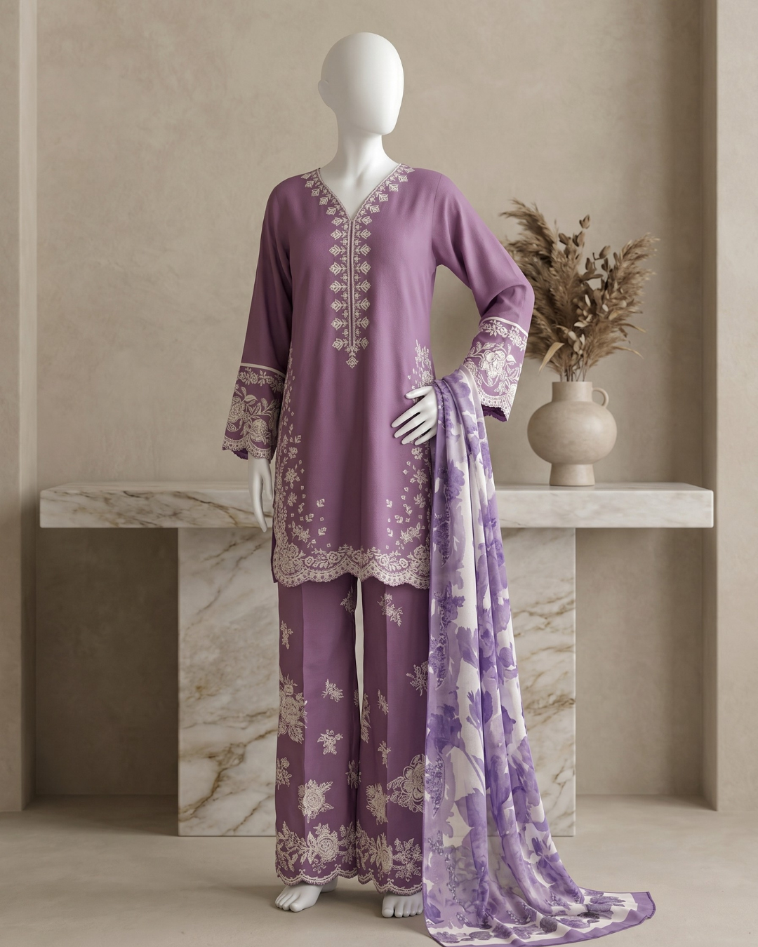 3PCS UNSTITCHED LAWN EMBROIDERD SUIT