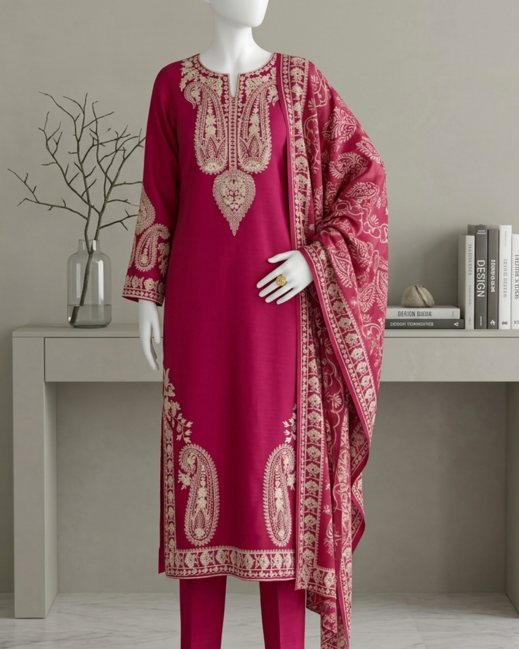 3PCS UNSTITCHED LAWN EMBROIDERED SUIT