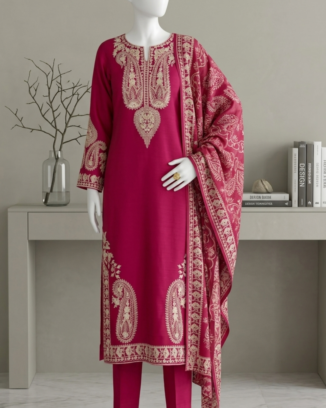 3PCS UNSTITCHED LAWN EMBROIDERED SUIT