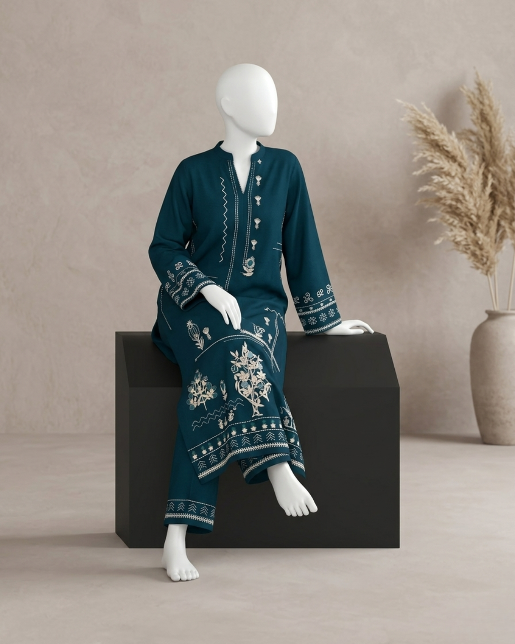 2PCS UNSTITCHED LAWN EMBROIDERED SUIT