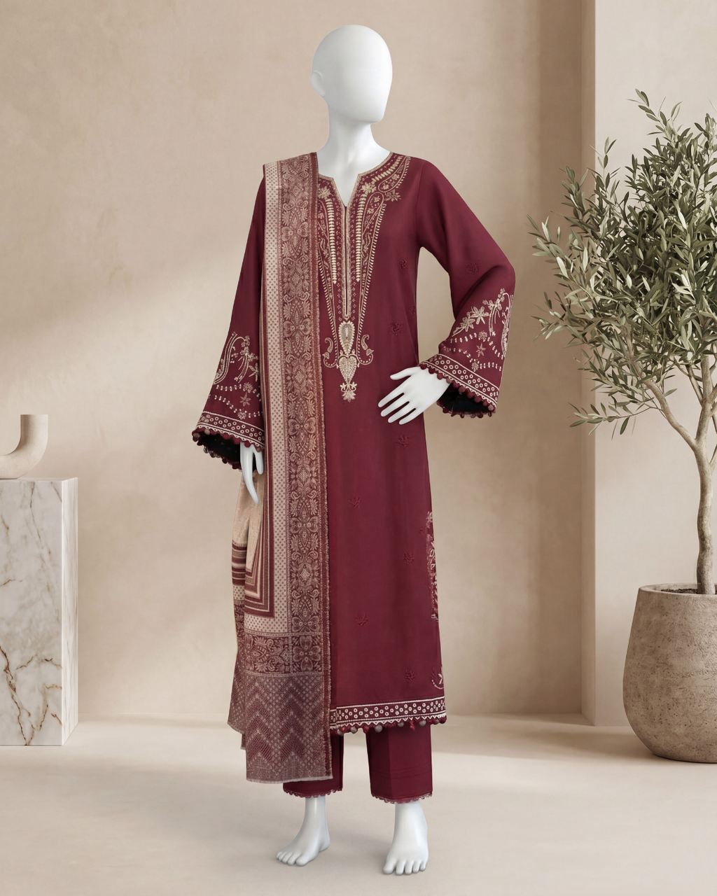3PCS  UNSTITCHED LAWN EMBROIDERED SUIT