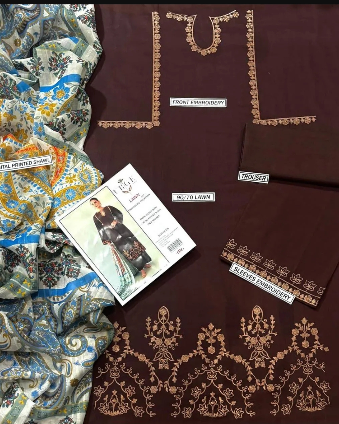 3PCS  UNSTITCHED LAWN EMBROIDERED SUIT