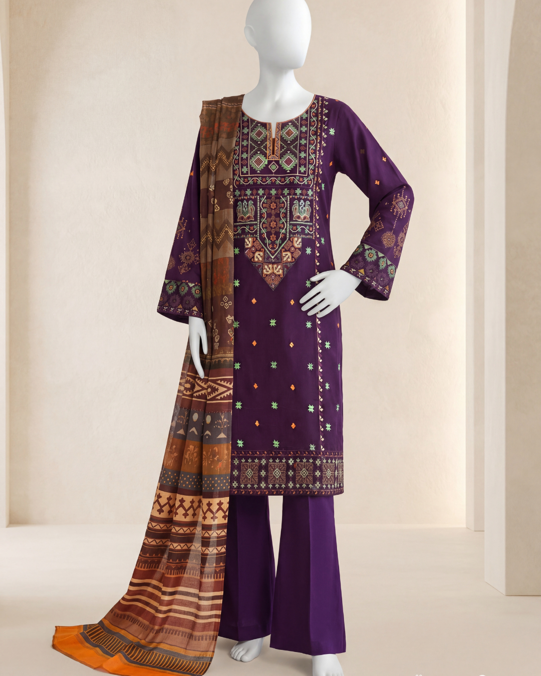 3PCS  UNSTITCHED LAWN EMBROIDERED SUIT