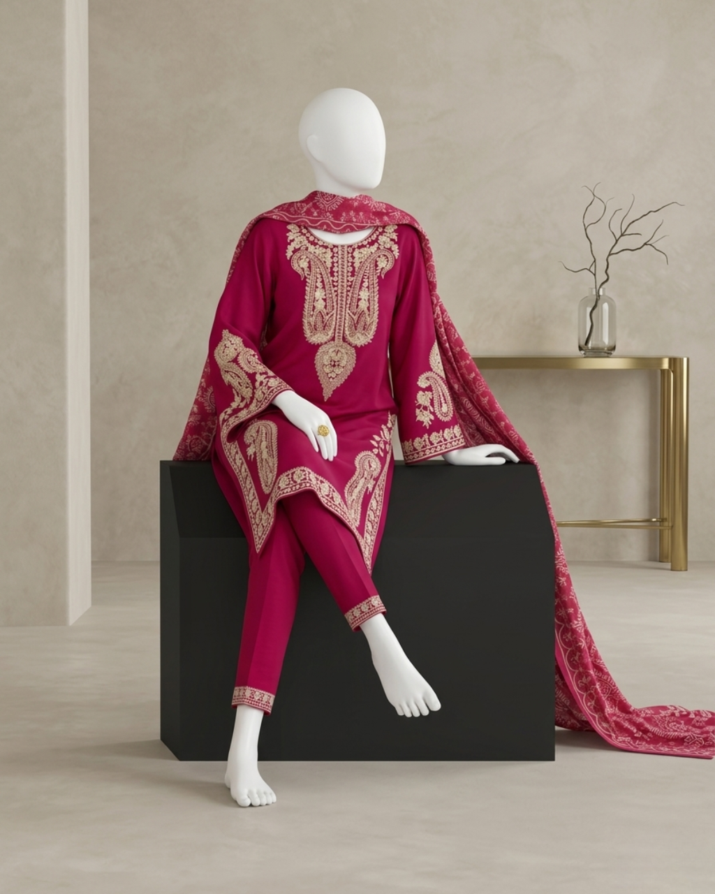 3PCS UNSTITCHED LAWN EMBROIDERED SUIT