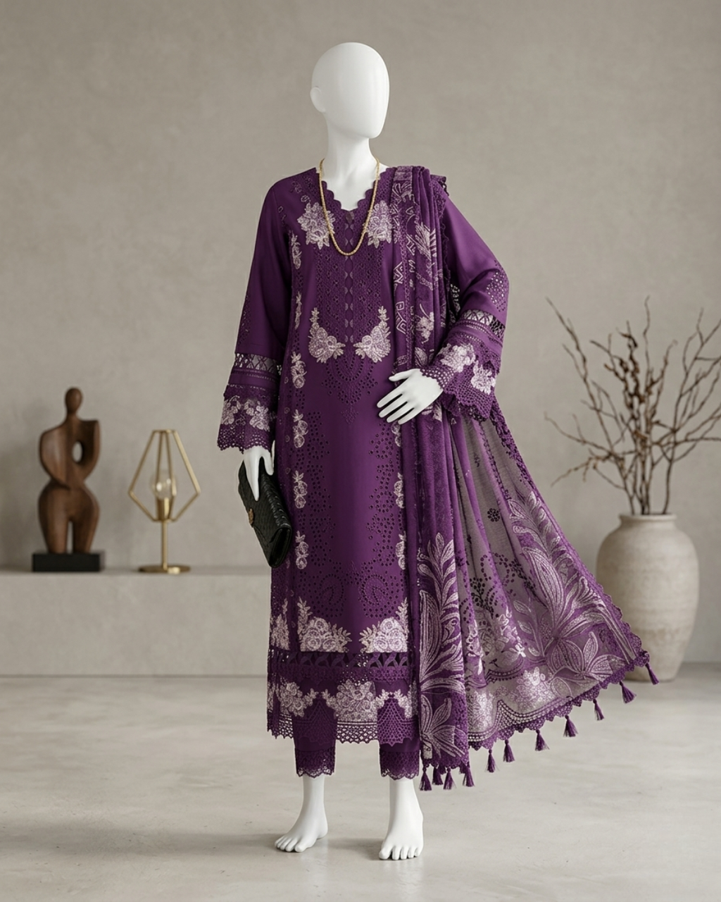 3PCS UNSTITCHED LAWN EMBRIODERED SUIT