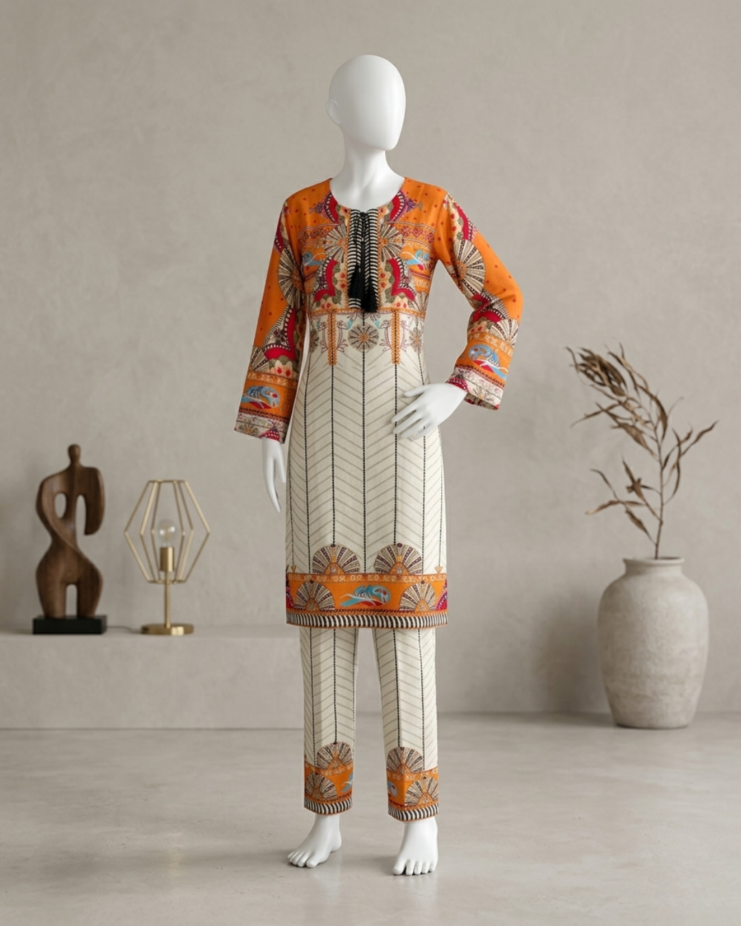 2PCS STITCHED SILK LAWN PRINTED SUIT