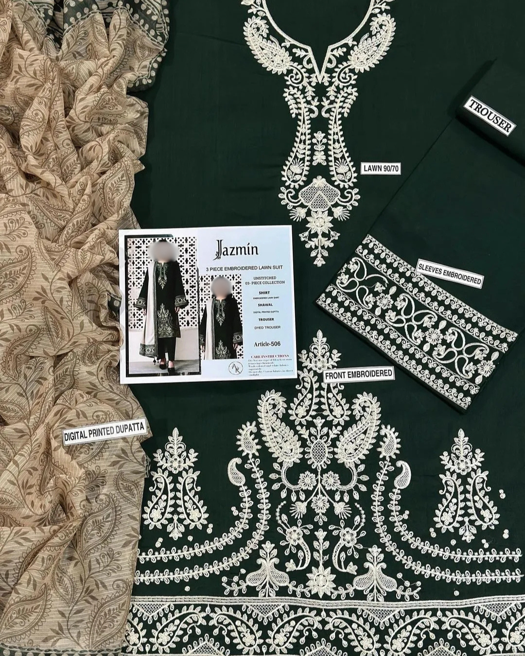 3PCS UNSTITCHED LAWN EMBRIODERED SUIT