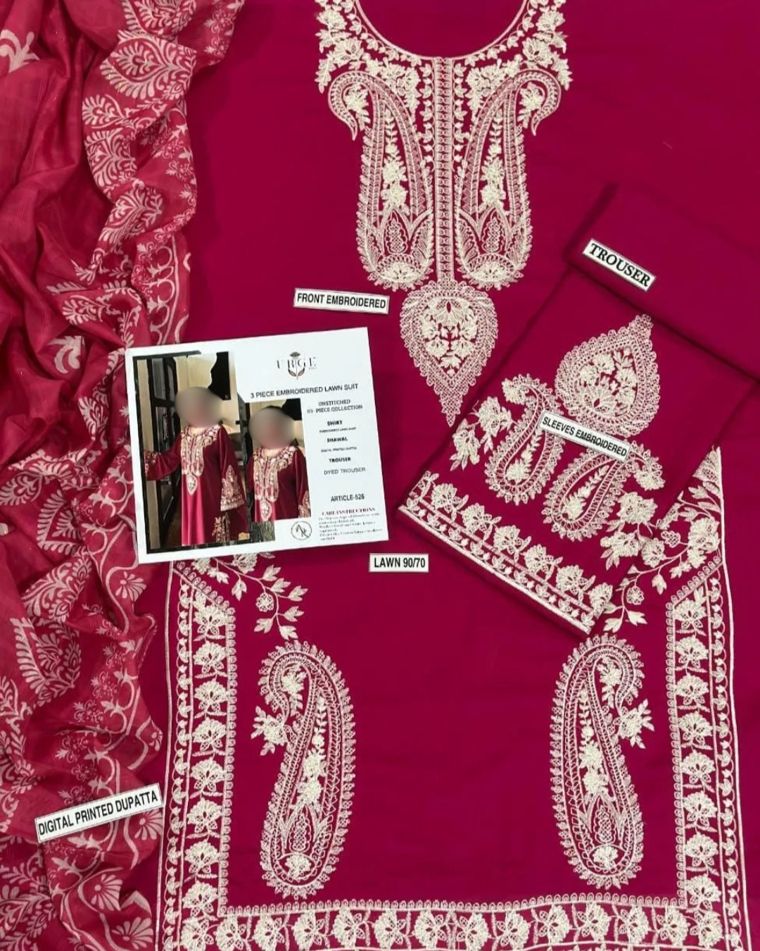 3PCS UNSTITCHED LAWN EMBROIDERED SUIT