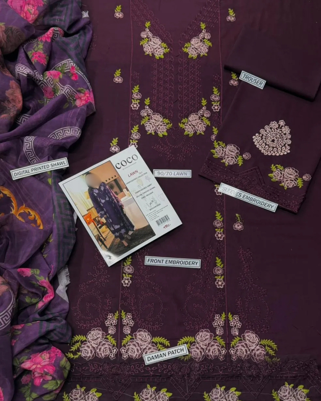 3PCS UNSTITCHED LAWN EMBRIODERED SUIT