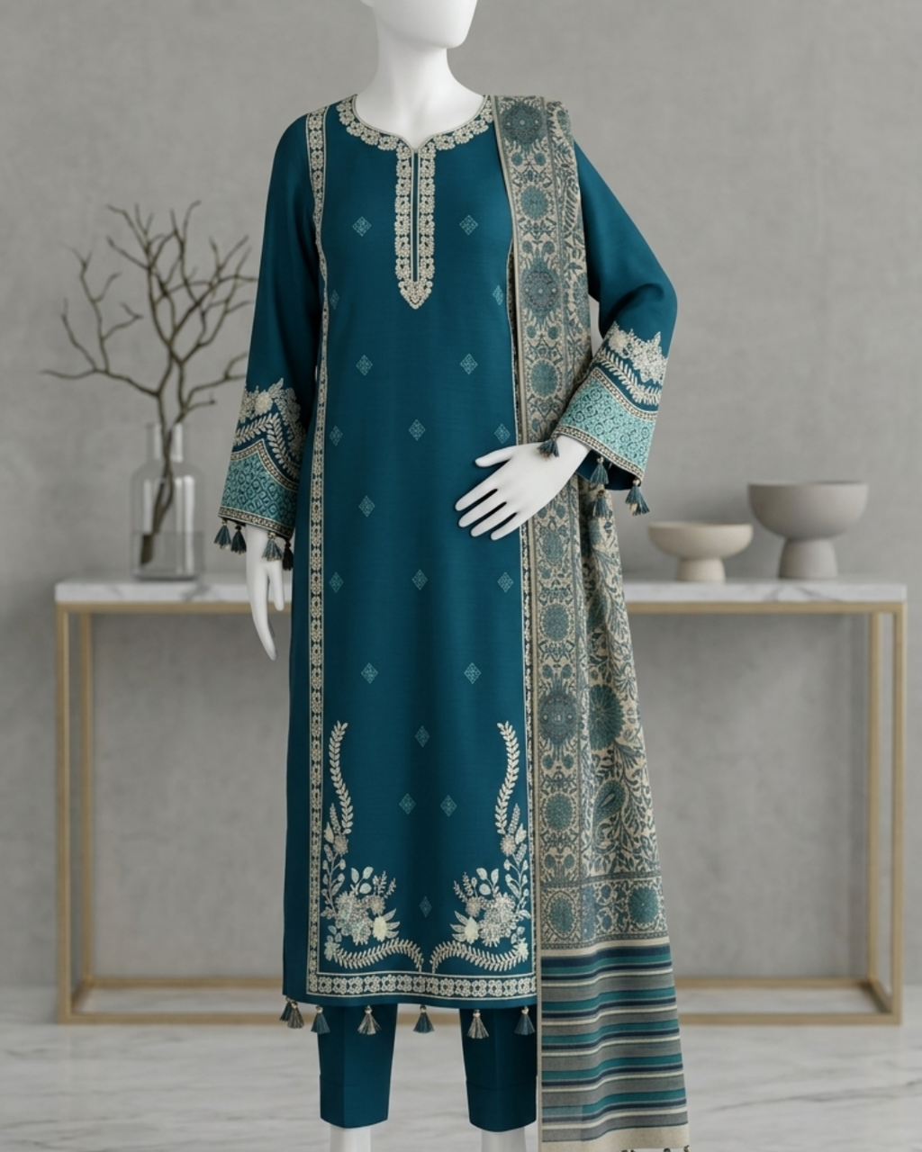 3PCS UNSTITCHED LAWN EMBROIDERED SUIT