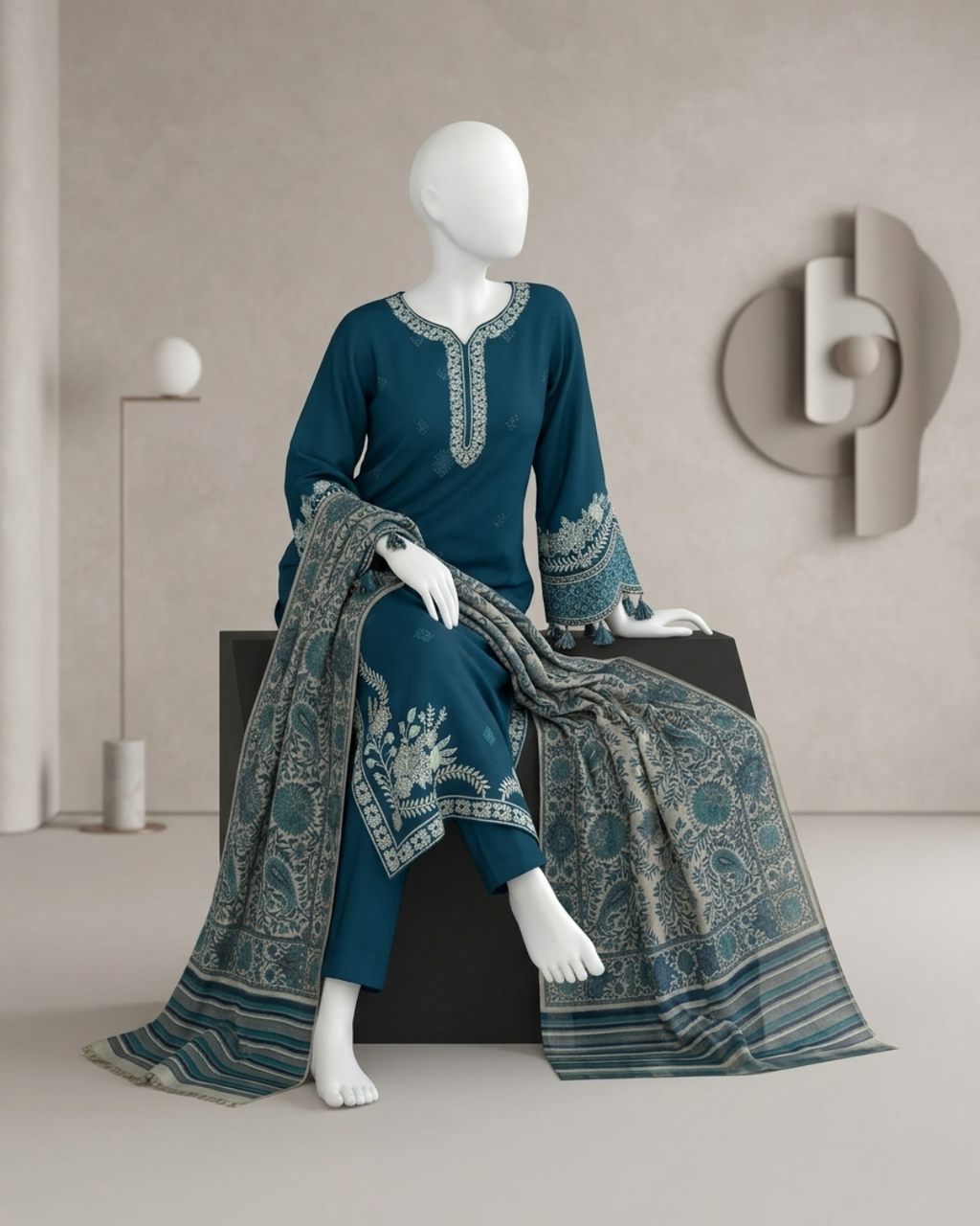 3PCS UNSTITCHED LAWN EMBROIDERED SUIT
