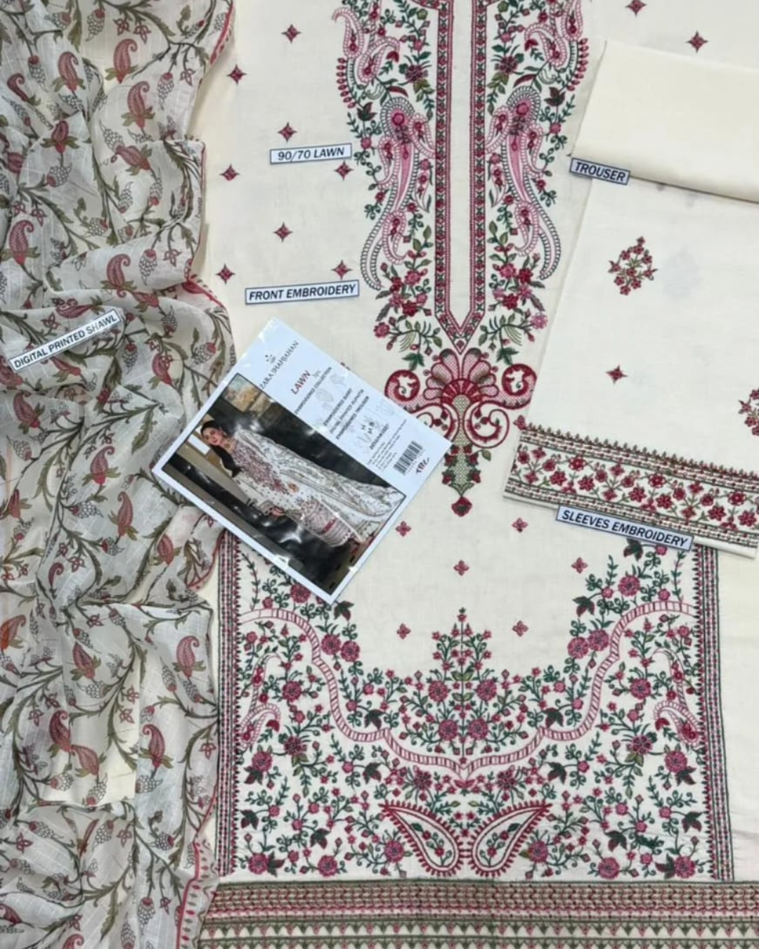 3PCS LAWN UNSTITCHED  EMBROIDERED SUIT