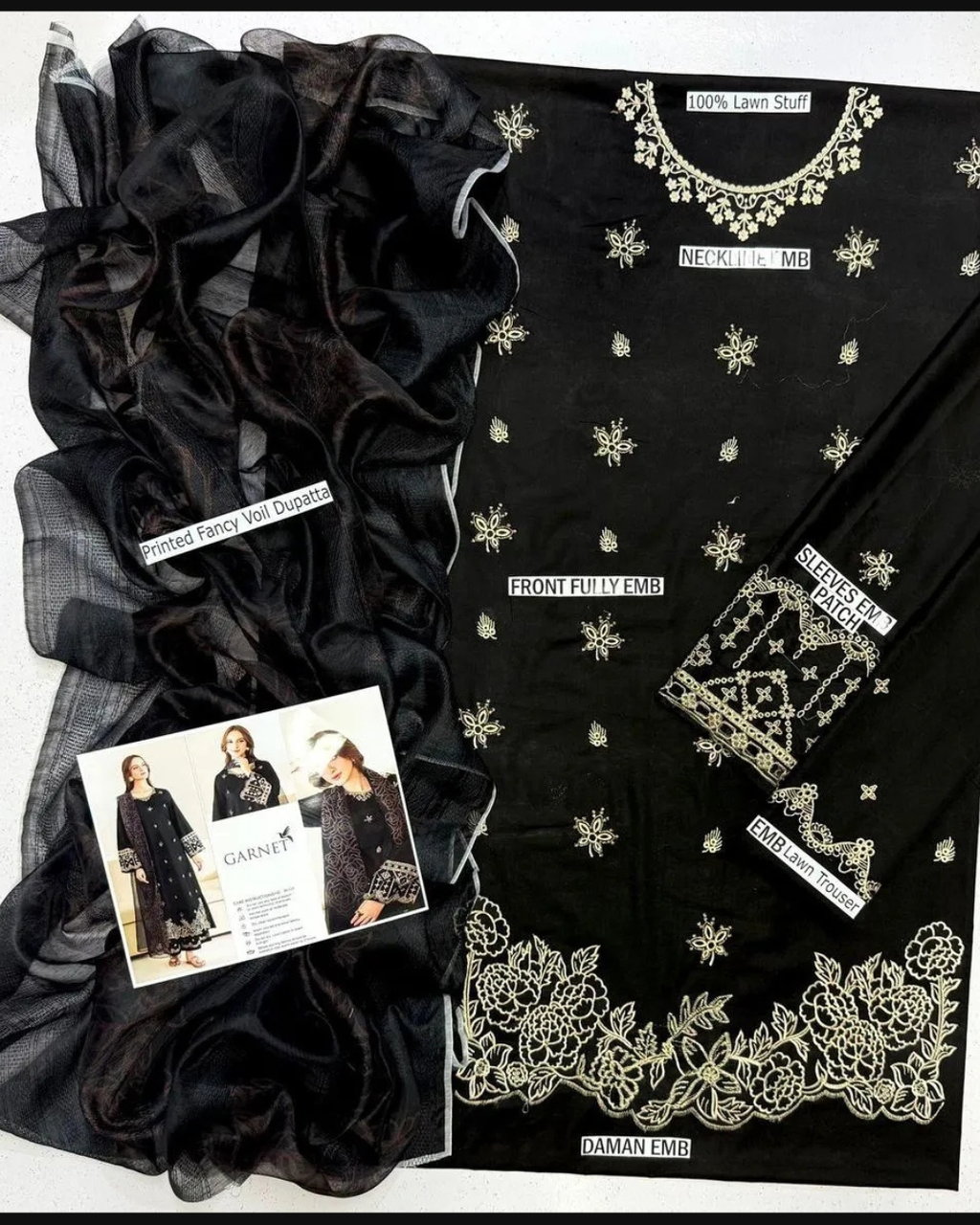 3PCS UNSTITCHED LAWN EMBRIODERED SUIT