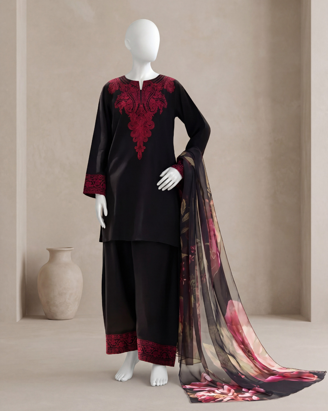3PCS  UNSTICHTED LAWN EMBROIDERED SUIT