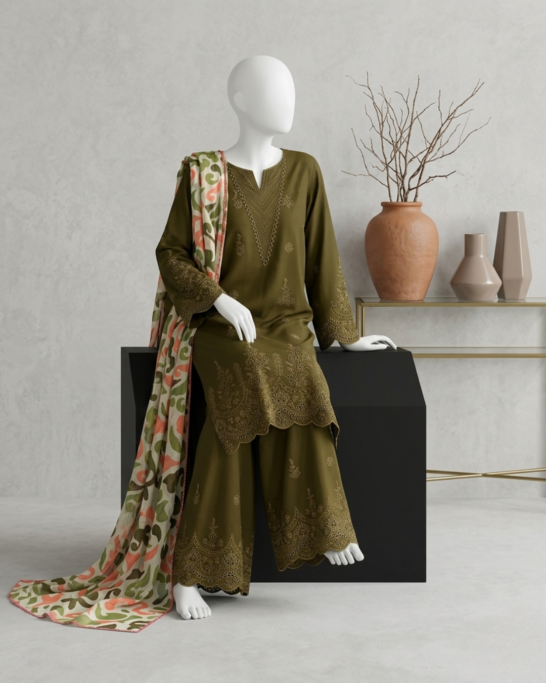 3PCS UNSTITCHED LAWN EMBRIODERED SUIT