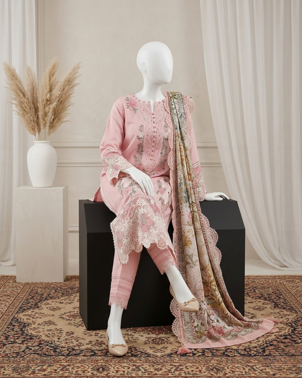 3PCS UNSTITCHED LAWN EMBRIODERED SUIT