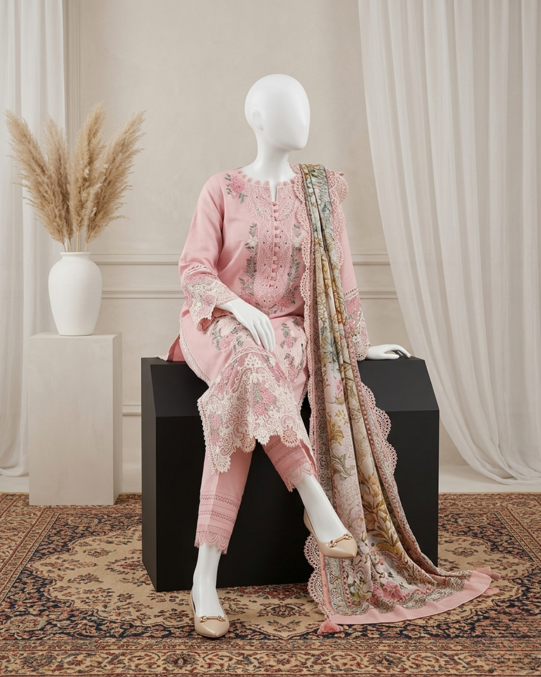 3PCS UNSTITCHED LAWN EMBRIODERED SUIT