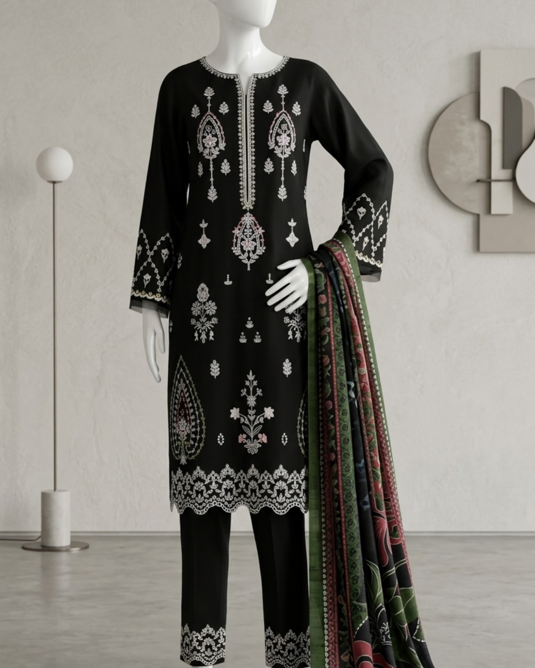 3PCS UNSTITCHED LAWN EMBROIDERED SUIT