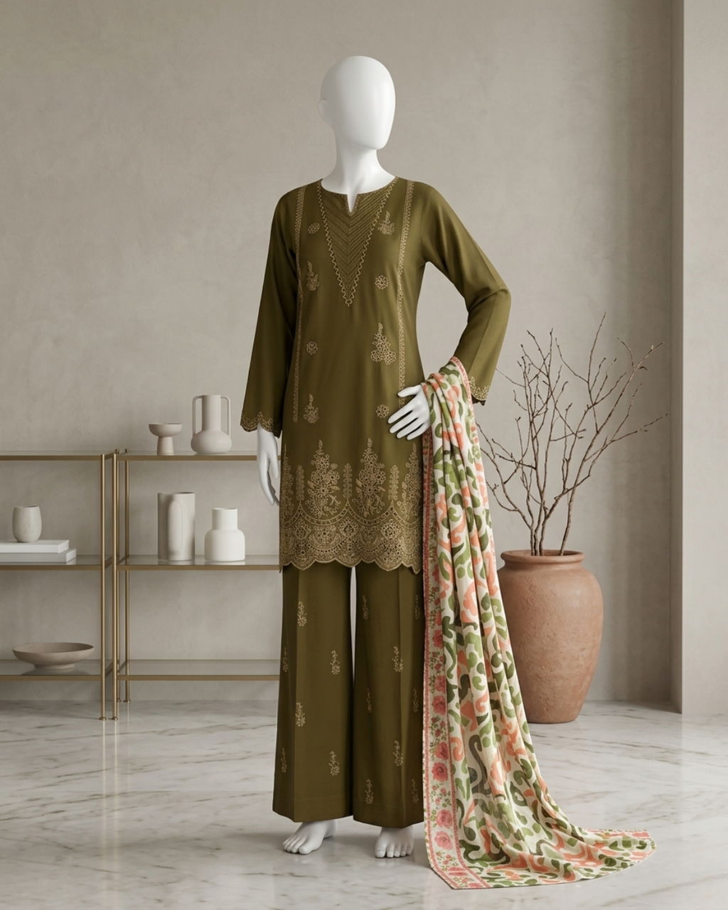 3PCS UNSTITCHED LAWN EMBRIODERED SUIT