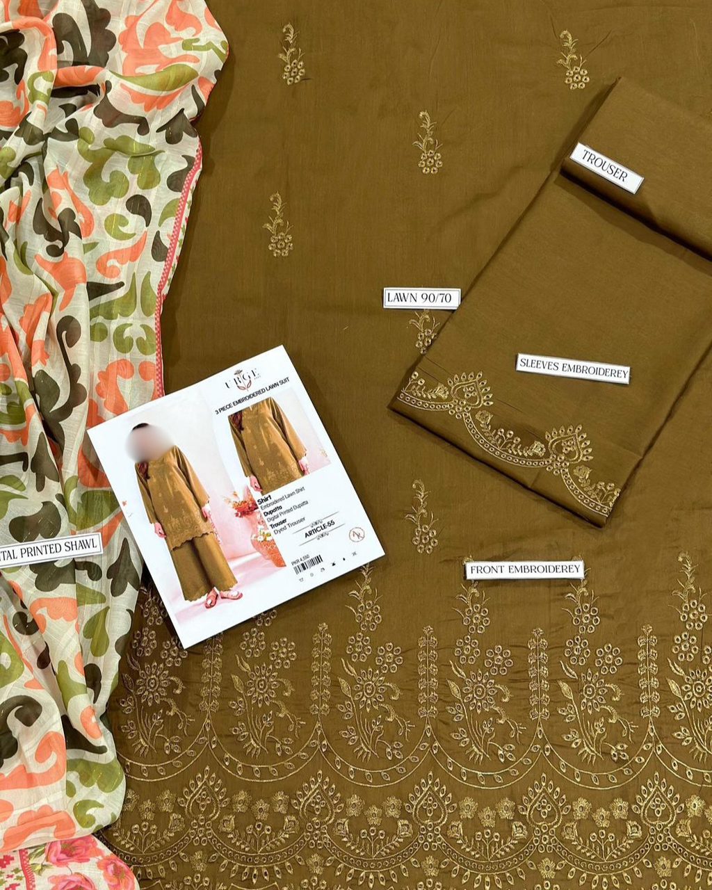 3PCS UNSTITCHED LAWN EMBRIODERED SUIT