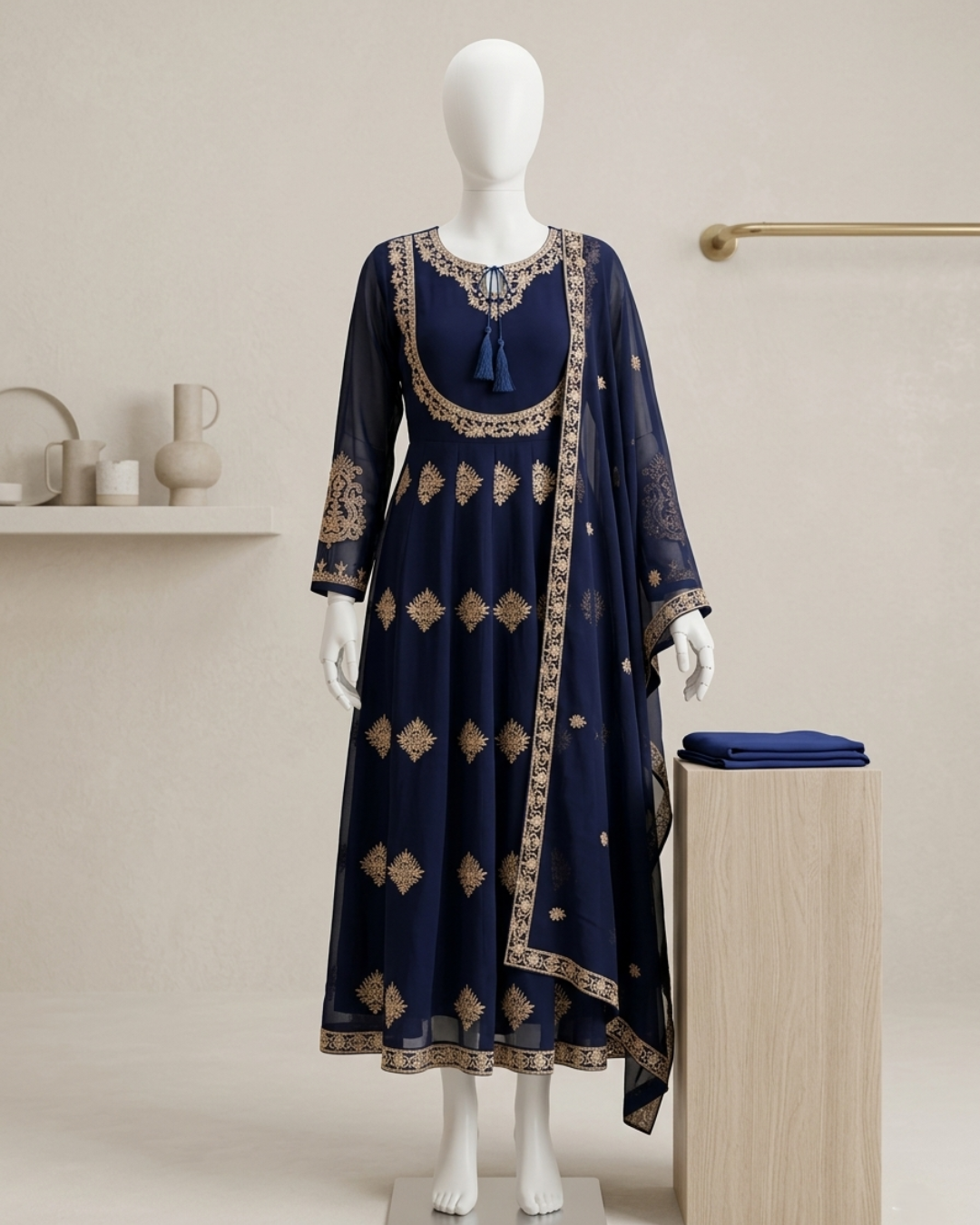 3PCS  STITCHED CHIFFON EMBROIDERED SUIT